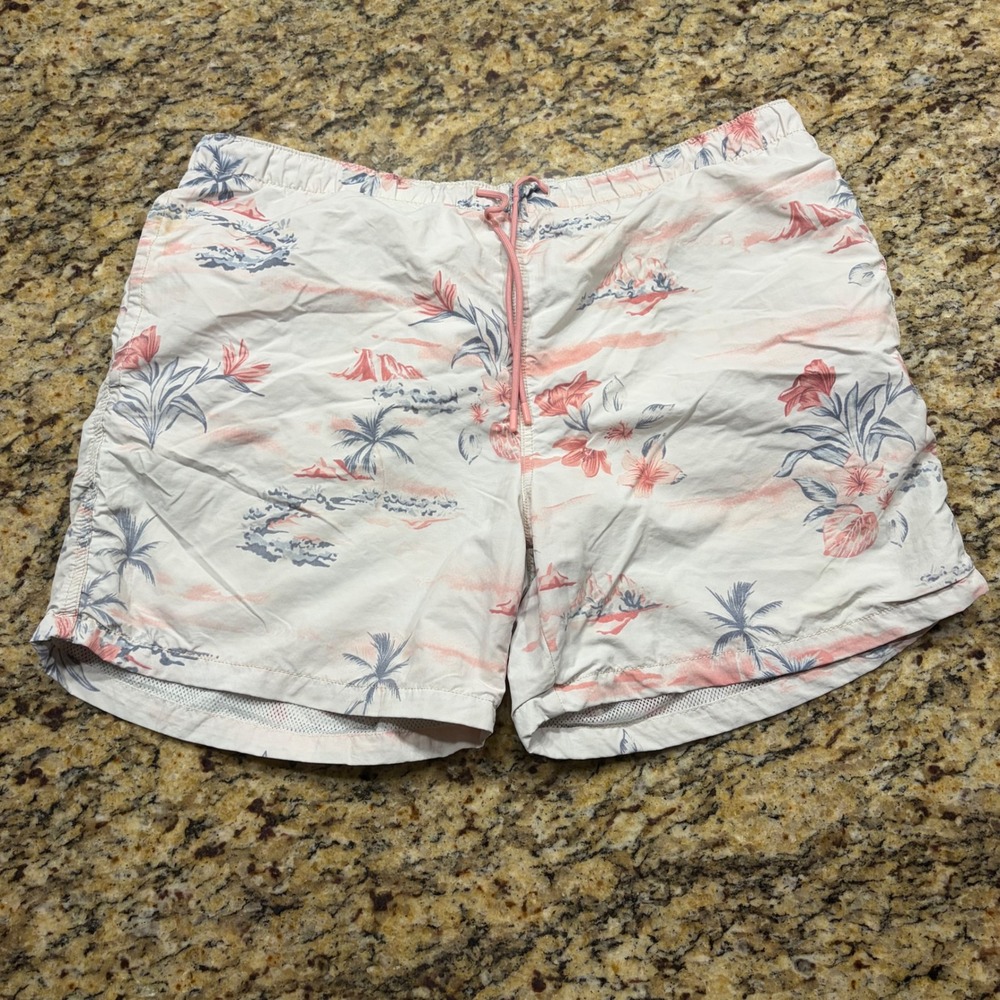 LCKR Mens Tropical Palm Tree Floral Swim Trunks Pink Blue White Large